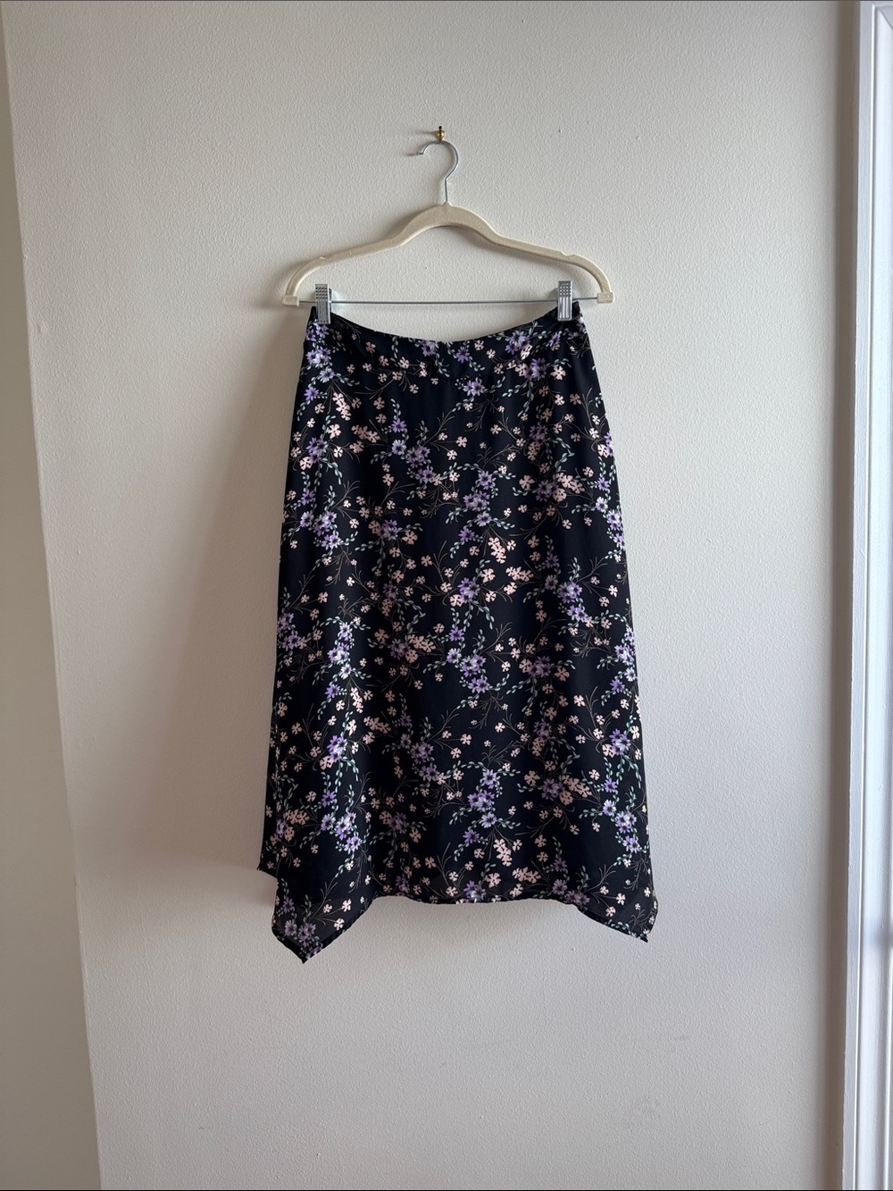 19 Cooper Black Midi Skirt with Lavender, Sage Green and Light Pink Floral Print